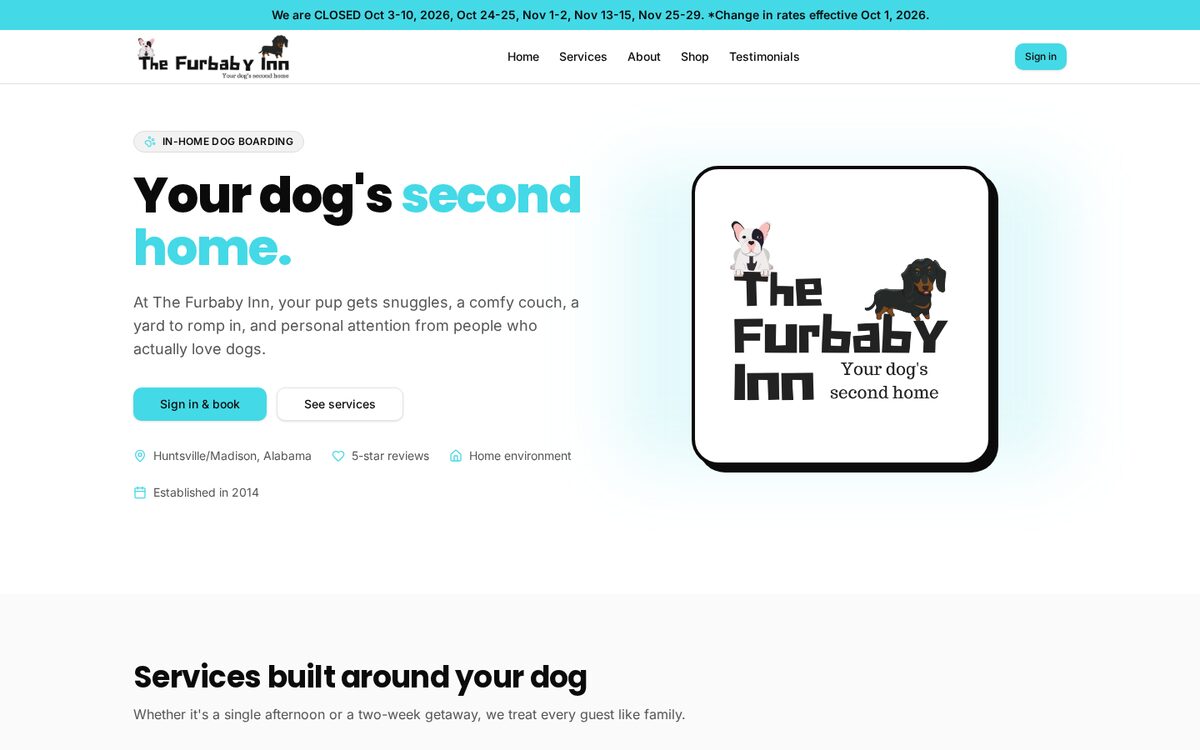 Homepage of The Furbaby Inn